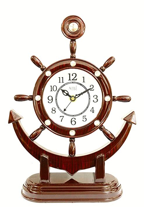 E-DEAL Plastic Antique Look Abstract Analogue Table Clock (Brown)