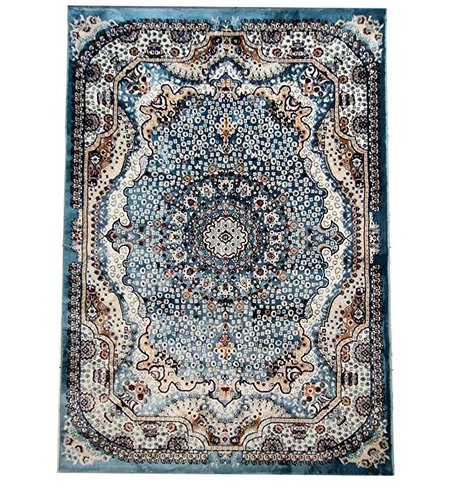 Silk Persian Traditional Designer Carpets for Living Room, Size 4 x 6 Feet [120 x 180 cm], Super Blue