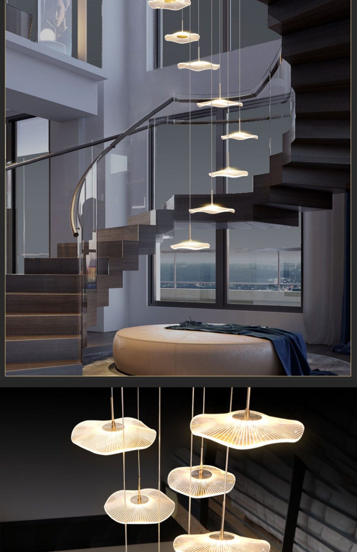 15 LIGHT LED ROUND ACRYLIC DOUBLE HEIGHT STAIR CHANDELIER - WARM WHITE - Image 2