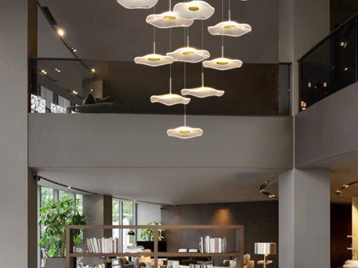 15 LIGHT LED ROUND ACRYLIC DOUBLE HEIGHT STAIR CHANDELIER - WARM WHITE