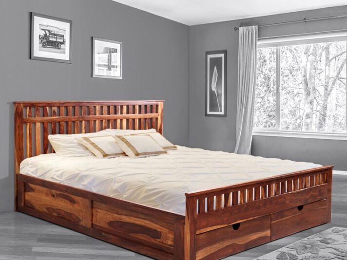 Beatrice King Size Bed with Drawer Storage in Honey Finish