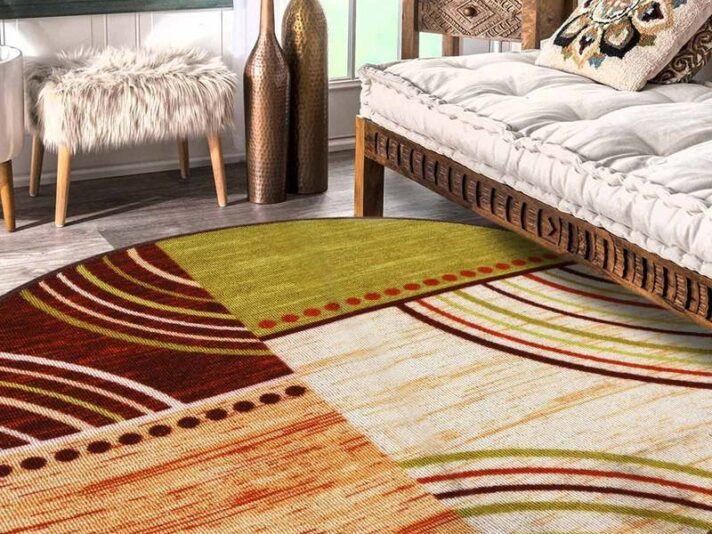 Cream Nylon Abstract 3 x 3 Feet Machine Made Carpet