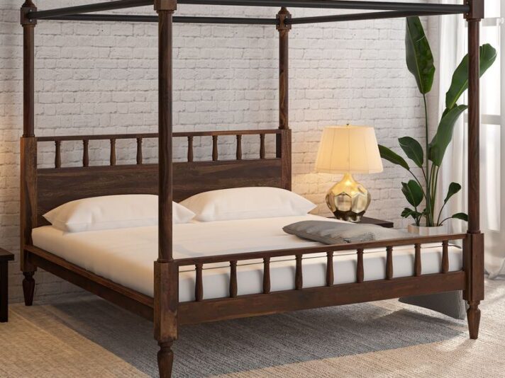 Drusilla Solid Wood Queen Size Poster Bed In Provincial Teak Finish