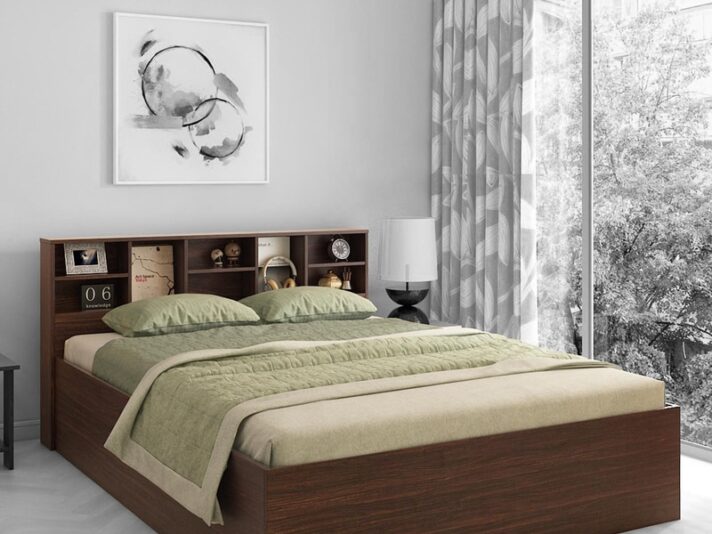 Electra King Size Bed With Box Storage In Choco Walnut Finish
