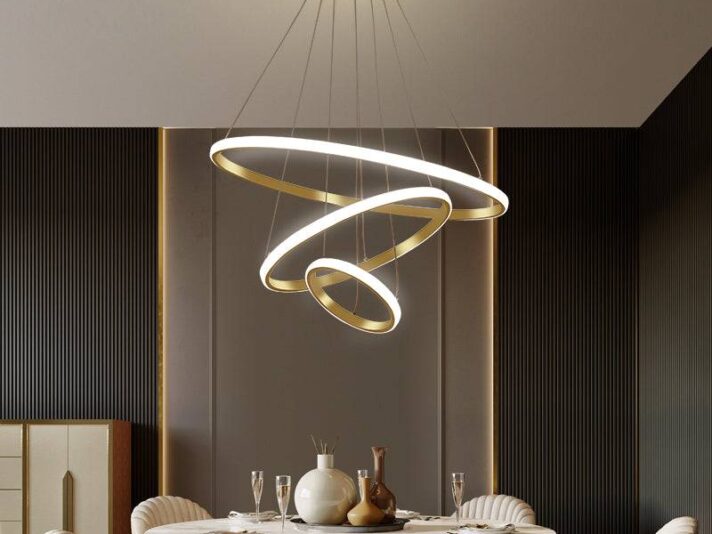 3 RING GOLD BODY MODERN DOUBLE LED CHANDELIER FOR DINING LIVING ROOM OFFICE HANGING SUSPENSION FANCY LAMP - WARM WHITE