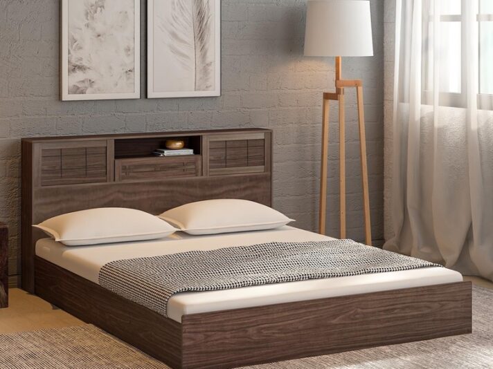 Hideki Blackline King Size Bed With Box Storage In Walnut Finish