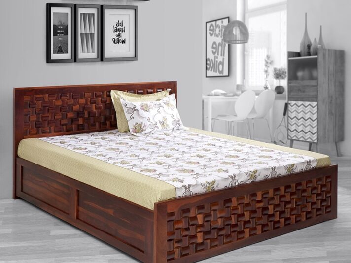 Julieta King Size Bed with Storage in Honey Finish