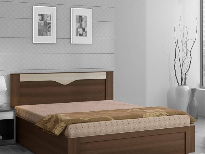 Kosmo Crescent Queen Size Bed with Storage in Dark Acacia Finish