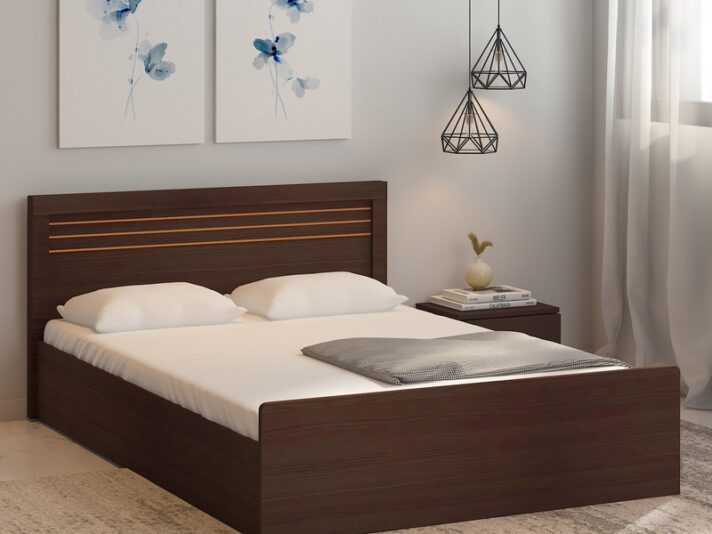 Kuruma Queen Size Bed With Storage In Wenge Finish