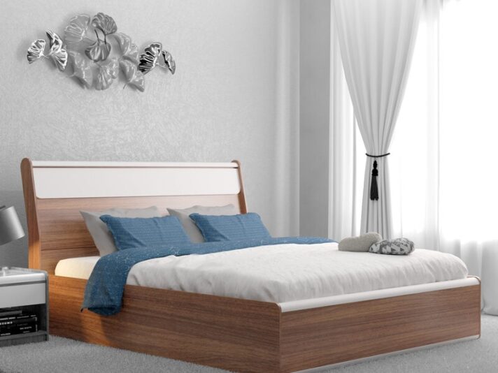 Lixo Queen Size Bed with Box Storage in Teak finish