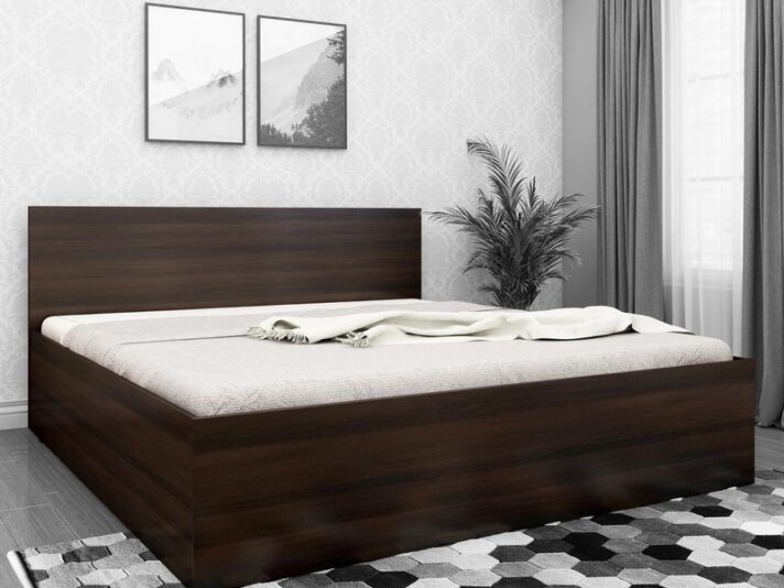 Rhino Queen Size Bed with Side Drawer Storage in Dark Wallnut Finish