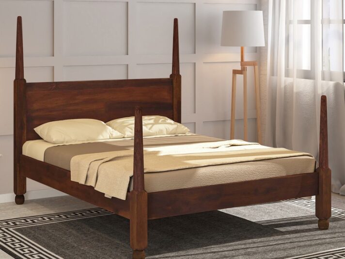Realyn Solid Wood Queen Size Poster Bed In Provincial Teak Finish