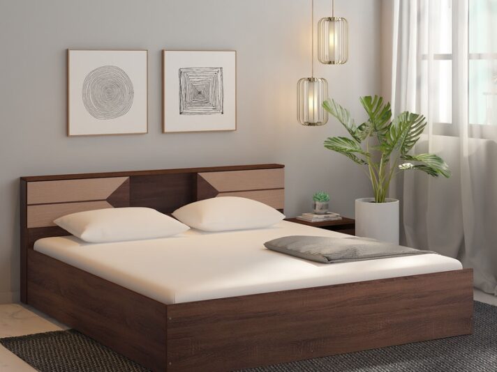 Shamon King Size Bed With Box Storage In Walnut Finish