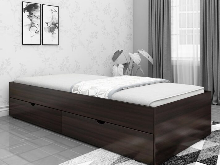 Rhino Single Bed With Drawer Storage Dark Wallnut Finish
