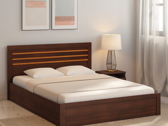 Souma King Size Bed With Box Storage In Regato Walnut Colour