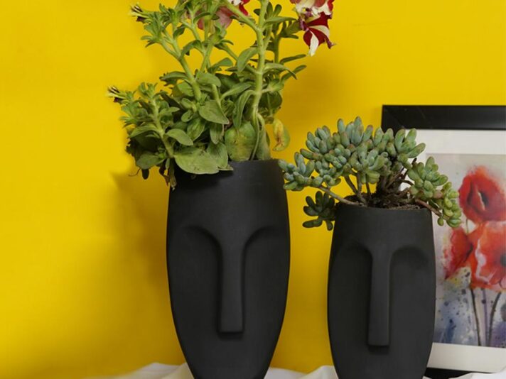 Beautiful Face Planter Set of 2 Outdoor/Indoor Vase, Black Color
