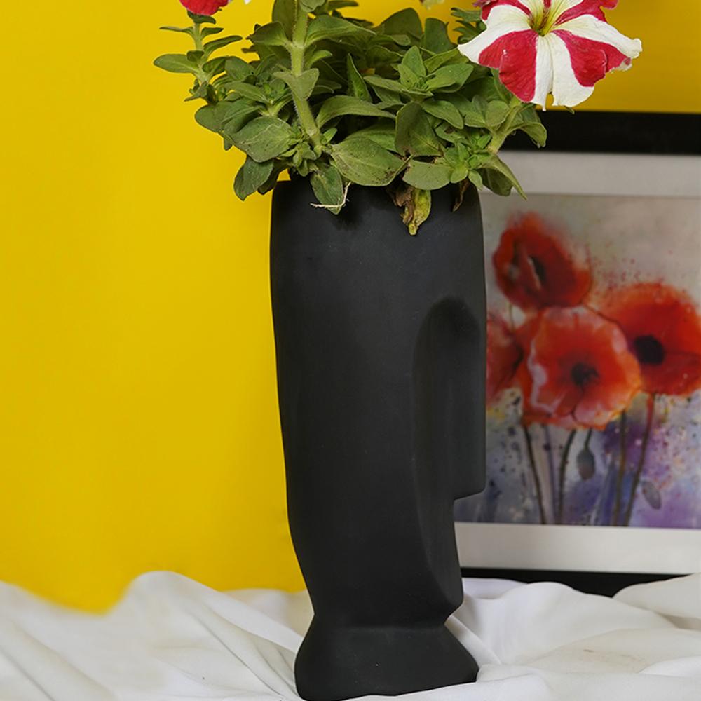 Beautiful Face Planter Set of 2 Outdoor/Indoor Vase, Black Color - Image 2