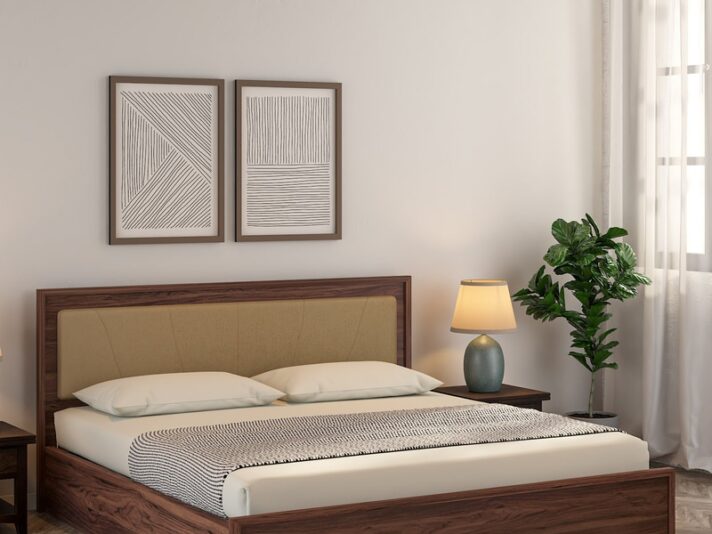 Yuko King Size Upholstered Bed With Storage In Columbia Walnut Finish