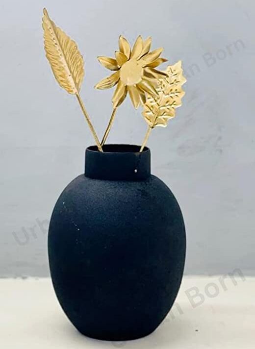 Urban Born Metal Flower vase for Home Decor and Living Room Vintage Decor Antique Decor and vase for Home décor |Textured Black (Small)