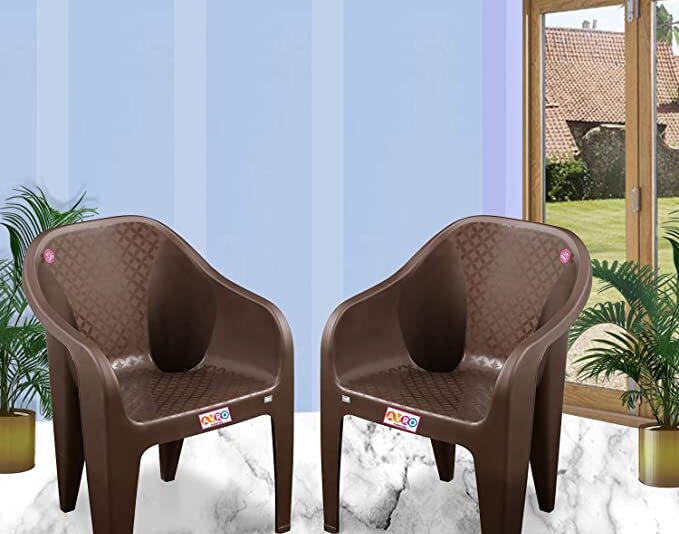 AVRO FURNITURE Set Of 2 Plastic Chairs | Matt And Gloss Pattern | Plastic Chairs For Home, Living Room| Bearing Capacity Up To 200Kg | Strong And Sturdy Structure | 1 Year Guarantee, Brown