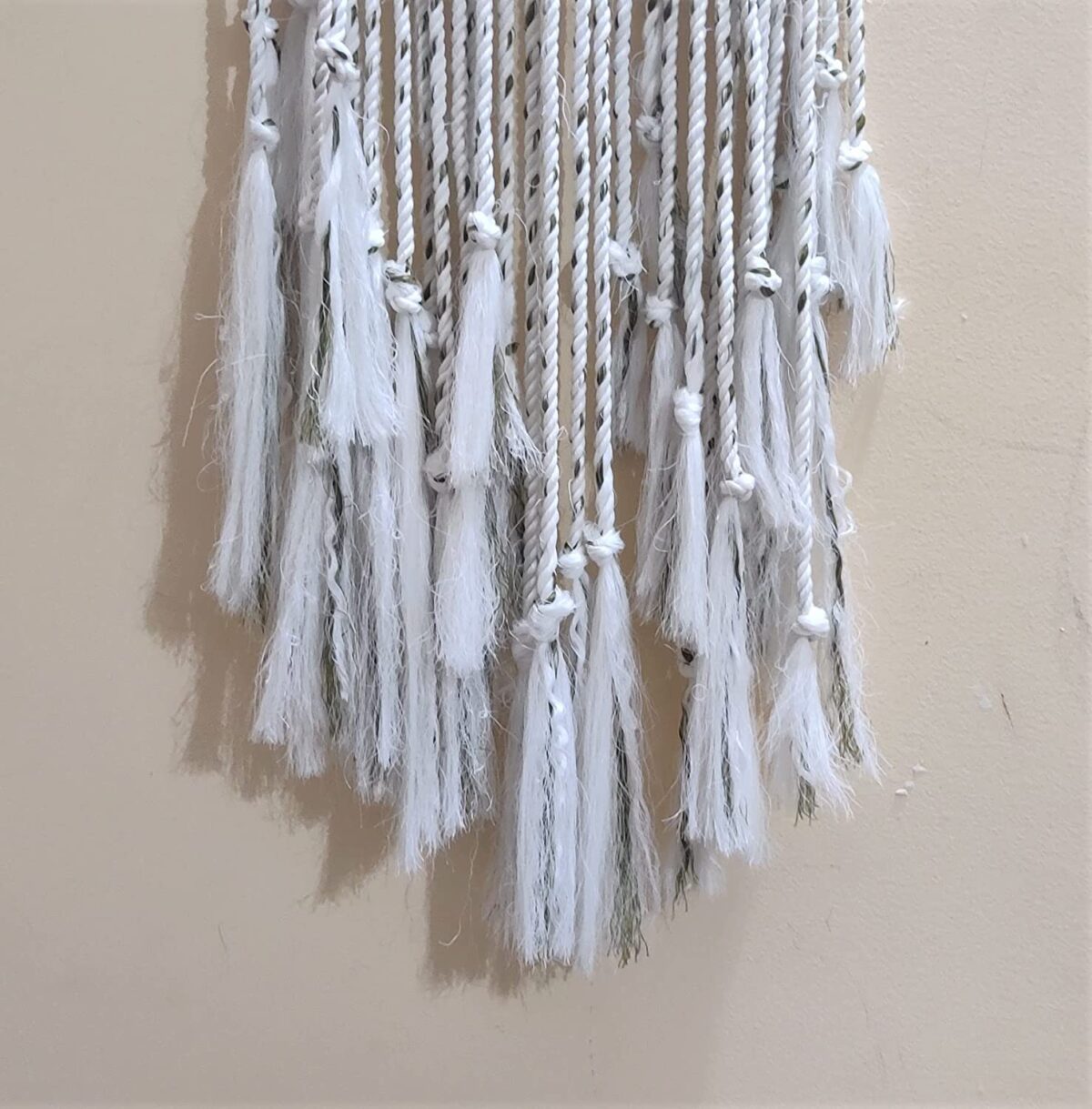 Kasba Cotton Wall Hanging for livingroom Decoration | Bohemian Geometric Theme | Cotton Dream Catcher | Bohemian Wall Decor | Handmade (3 feet, White with Green Lines) - Image 3