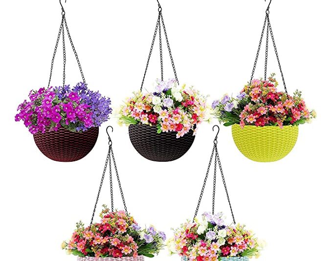 Go Hooked Plastic Hanging Pot, Multicolour, Pot Diameter -7.1 Inch, Pot Height -4.8 Inch, Pot Thickness -3 mm, Chain Length -13 inch Approx., 5 Pieces