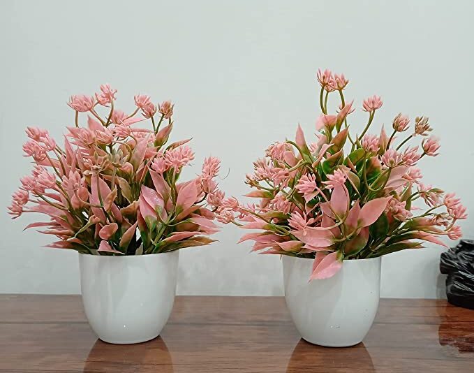 Ramarch Mini MTP Wild Artificial Plant with Pot for Home Decor & Office (Pink, Pack of 2)